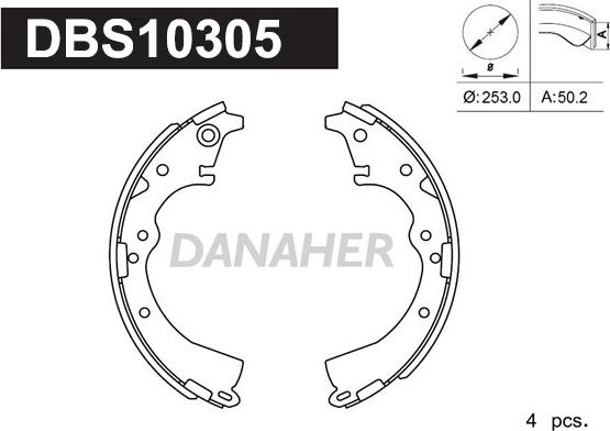 Danaher DBS10305 - Комплект гальм, барабанний механізм autozip.com.ua
