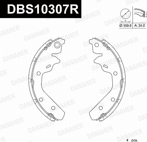 Danaher DBS10307R - Комплект гальм, барабанний механізм autozip.com.ua