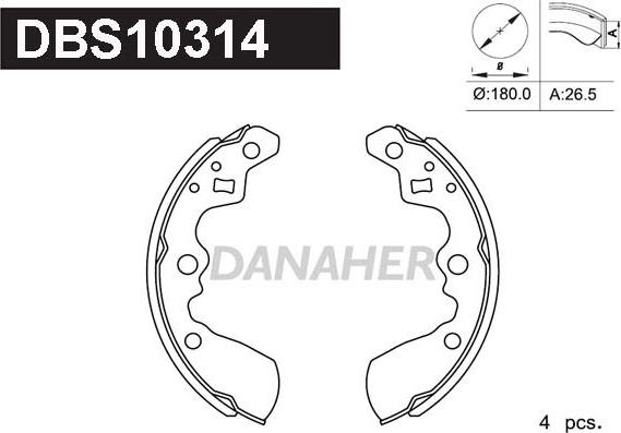 Danaher DBS10314 - Комплект гальм, барабанний механізм autozip.com.ua
