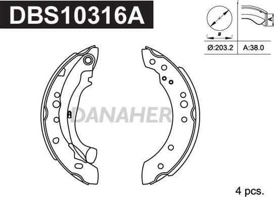 Danaher DBS10316A - Комплект гальм, барабанний механізм autozip.com.ua