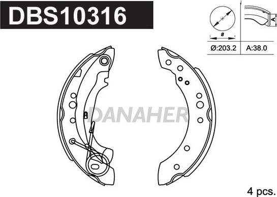 Danaher DBS10316 - Комплект гальм, барабанний механізм autozip.com.ua