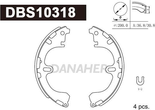 Danaher DBS10318 - Комплект гальм, барабанний механізм autozip.com.ua