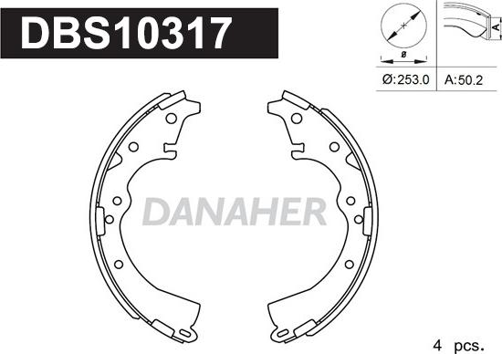 Danaher DBS10317 - Комплект гальм, барабанний механізм autozip.com.ua