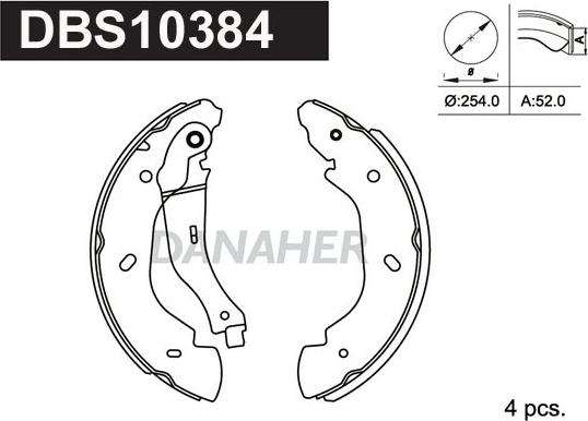 Danaher DBS10384 - Комплект гальм, барабанний механізм autozip.com.ua