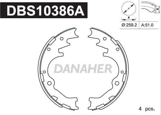 Danaher DBS10386A - Комплект гальм, барабанний механізм autozip.com.ua
