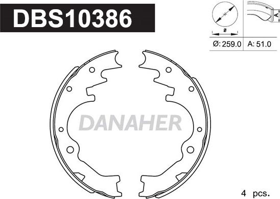 Danaher DBS10386 - Комплект гальм, барабанний механізм autozip.com.ua
