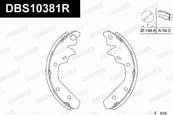 Danaher DBS10381R - Комплект гальм, барабанний механізм autozip.com.ua