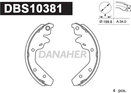 Danaher DBS10381 - Комплект гальм, барабанний механізм autozip.com.ua