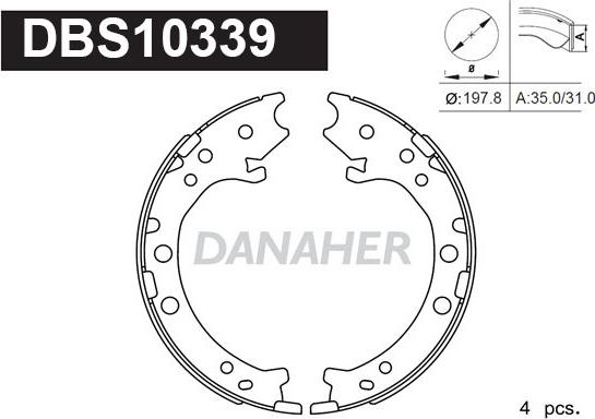 Danaher DBS10339 - Комплект гальм, ручник, парковка autozip.com.ua