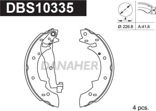 Danaher DBS10335 - Комплект гальм, барабанний механізм autozip.com.ua
