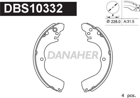 Danaher DBS10332 - Комплект гальм, барабанний механізм autozip.com.ua