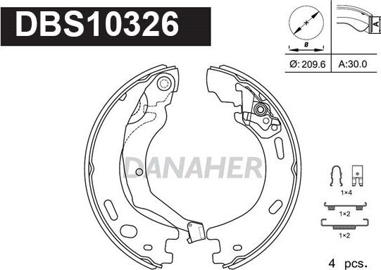 Danaher DBS10326 - Комплект гальм, ручник, парковка autozip.com.ua