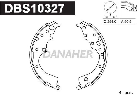 Danaher DBS10327 - Комплект гальм, барабанний механізм autozip.com.ua