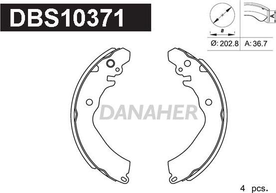 Danaher DBS10371 - Комплект гальм, барабанний механізм autozip.com.ua