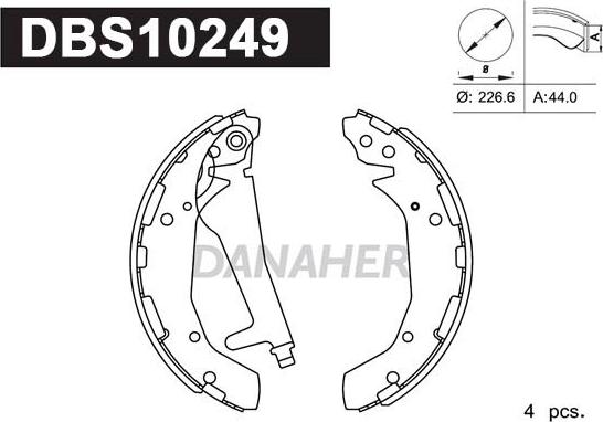 Danaher DBS10249 - Комплект гальм, барабанний механізм autozip.com.ua