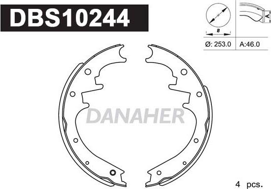 Danaher DBS10244 - Комплект гальм, барабанний механізм autozip.com.ua