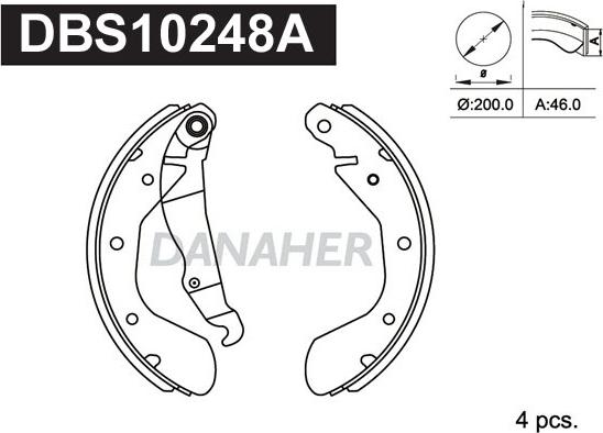 Danaher DBS10248A - Комплект гальм, барабанний механізм autozip.com.ua