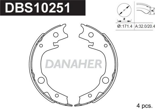 Danaher DBS10251 - Комплект гальм, ручник, парковка autozip.com.ua