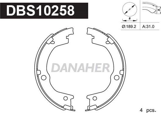 Danaher DBS10258 - Комплект гальм, ручник, парковка autozip.com.ua