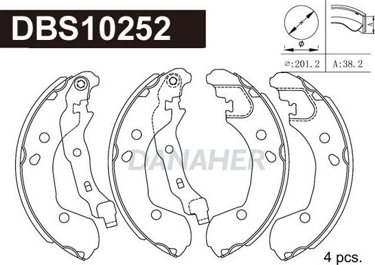 Danaher DBS10252 - Комплект гальм, барабанний механізм autozip.com.ua