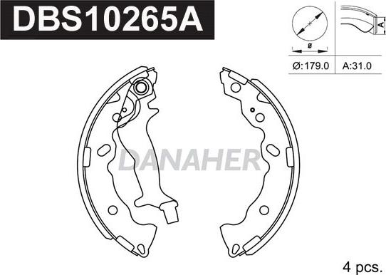 Danaher DBS10265A - Комплект гальм, барабанний механізм autozip.com.ua