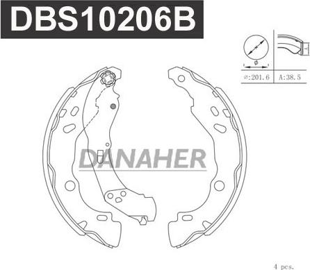 Danaher DBS10206B - Комплект гальм, барабанний механізм autozip.com.ua