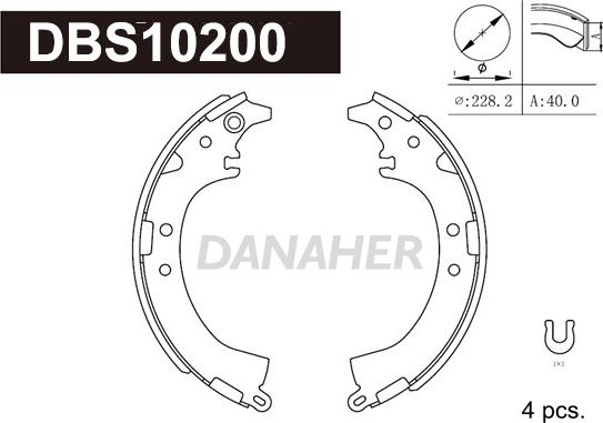 Danaher DBS10200 - Комплект гальм, барабанний механізм autozip.com.ua