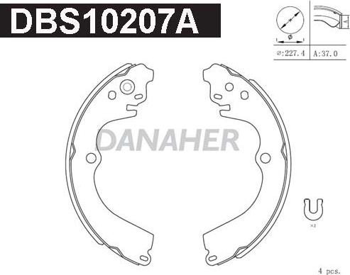 Danaher DBS10207A - Комплект гальм, барабанний механізм autozip.com.ua