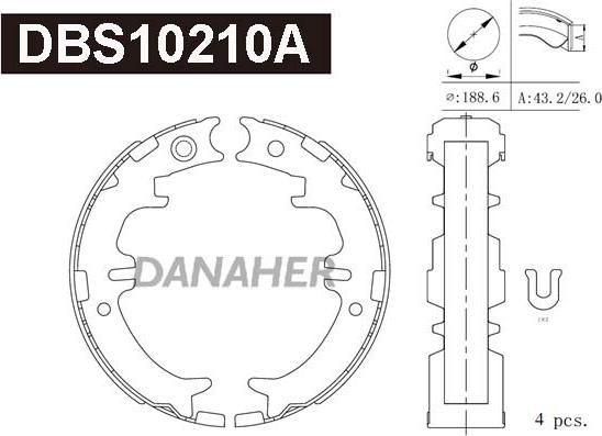 Danaher DBS10210A - Комплект гальм, ручник, парковка autozip.com.ua