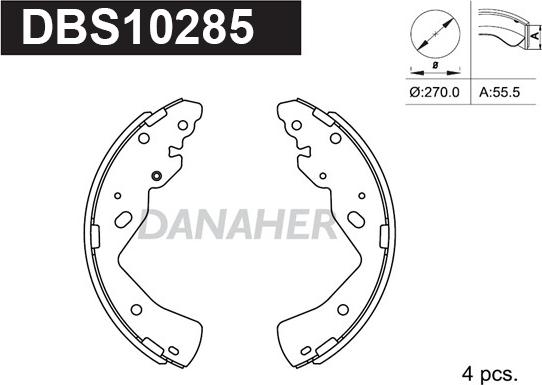 Danaher DBS10285 - Комплект гальм, барабанний механізм autozip.com.ua