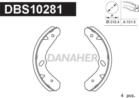 Danaher DBS10281 - Комплект гальм, барабанний механізм autozip.com.ua