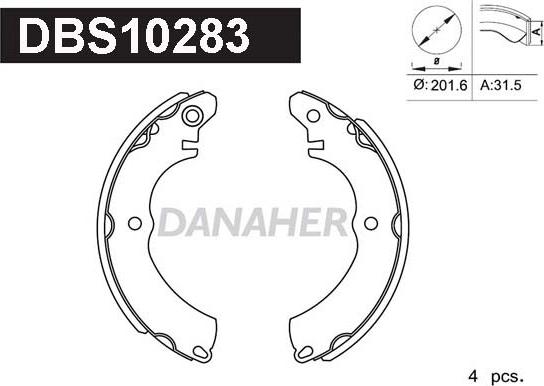 Danaher DBS10283 - Комплект гальм, барабанний механізм autozip.com.ua