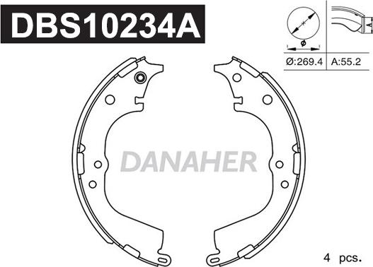 Danaher DBS10234A - Комплект гальм, барабанний механізм autozip.com.ua