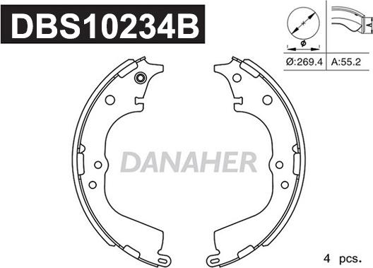 Danaher DBS10234B - Комплект гальм, барабанний механізм autozip.com.ua