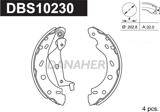 Danaher DBS10230 - Комплект гальм, барабанний механізм autozip.com.ua