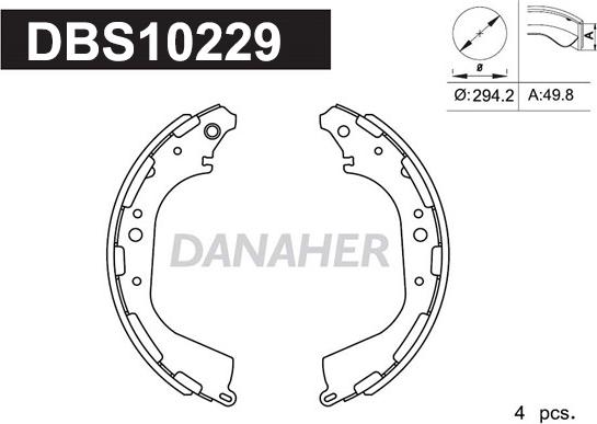 Danaher DBS10229 - Комплект гальм, барабанний механізм autozip.com.ua