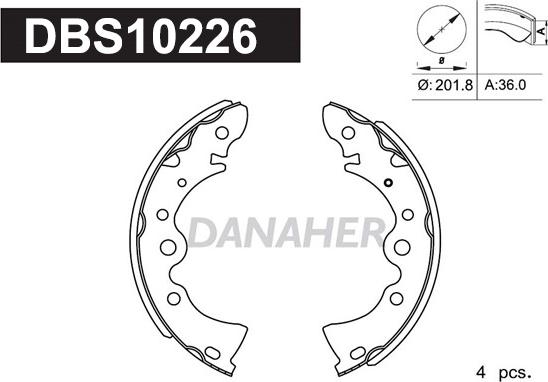 Danaher DBS10226 - Комплект гальм, барабанний механізм autozip.com.ua