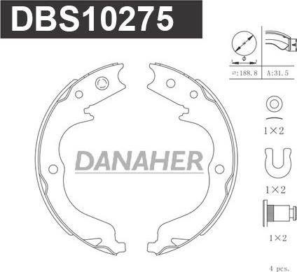 Danaher DBS10275 - Комплект гальм, ручник, парковка autozip.com.ua