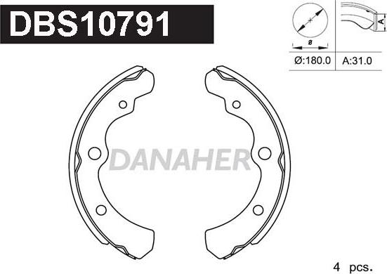 Danaher DBS10791 - Комплект гальм, барабанний механізм autozip.com.ua