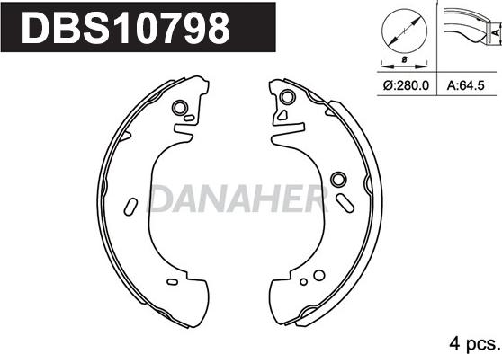 Danaher DBS10798 - Комплект гальм, барабанний механізм autozip.com.ua