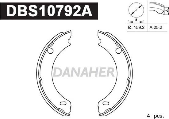 Danaher DBS10792A - Комплект гальм, ручник, парковка autozip.com.ua