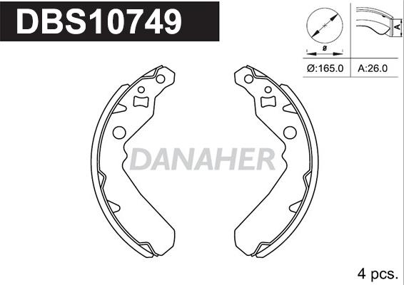 Danaher DBS10749 - Комплект гальм, барабанний механізм autozip.com.ua