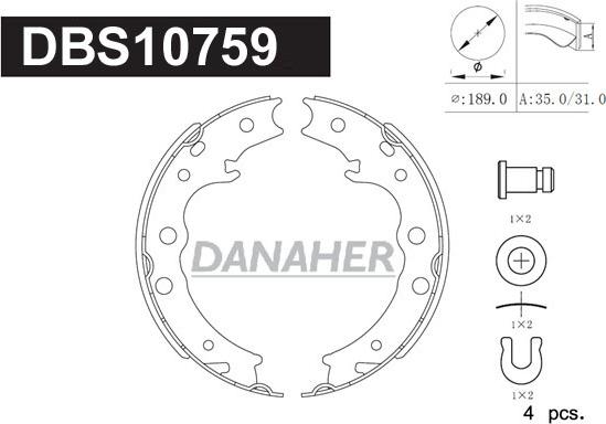 Danaher DBS10759 - Комплект гальм, ручник, парковка autozip.com.ua