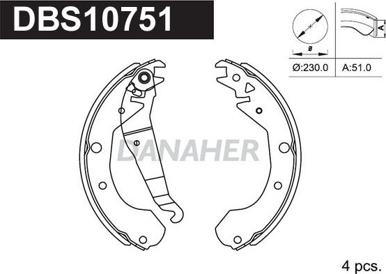 Danaher DBS10751 - Комплект гальм, барабанний механізм autozip.com.ua