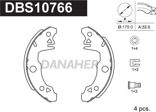 Danaher DBS10766 - Комплект гальм, барабанний механізм autozip.com.ua