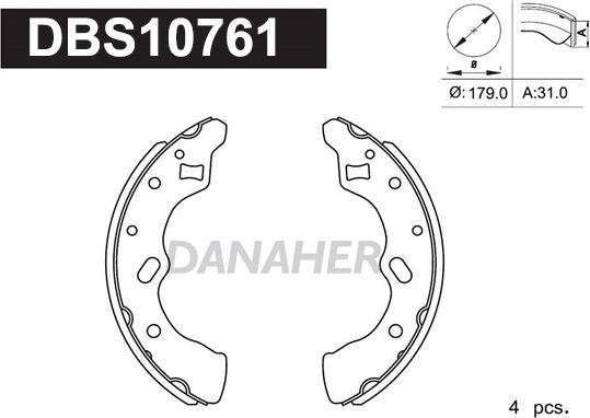 Danaher DBS10761 - Комплект гальм, барабанний механізм autozip.com.ua