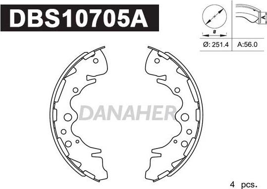 Danaher DBS10705A - Комплект гальм, барабанний механізм autozip.com.ua