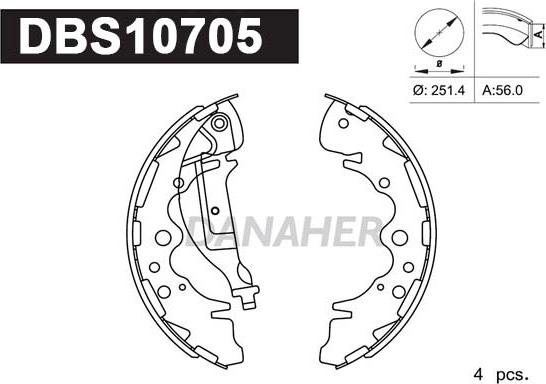 Danaher DBS10705 - Комплект гальм, барабанний механізм autozip.com.ua