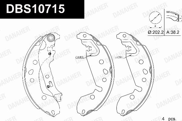 Danaher DBS10715 - Комплект гальм, барабанний механізм autozip.com.ua