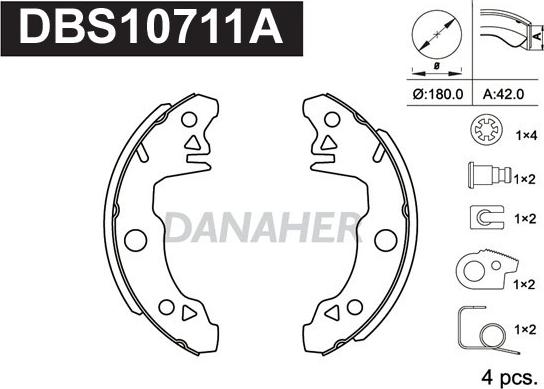 Danaher DBS10711A - Комплект гальм, барабанний механізм autozip.com.ua